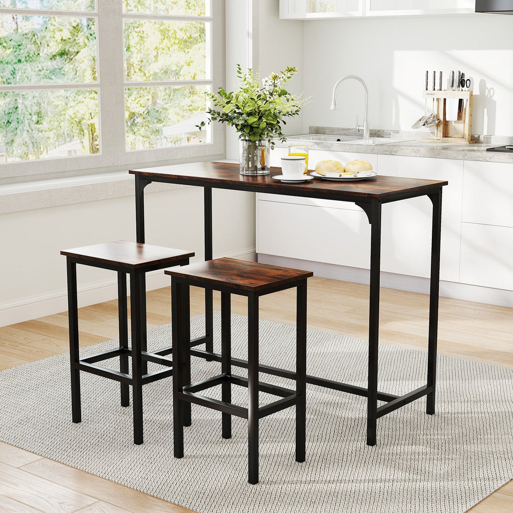 Industrial 3-Piece 47.5" Counter-Height Dining Table and 2 Bar Stools-Coffee