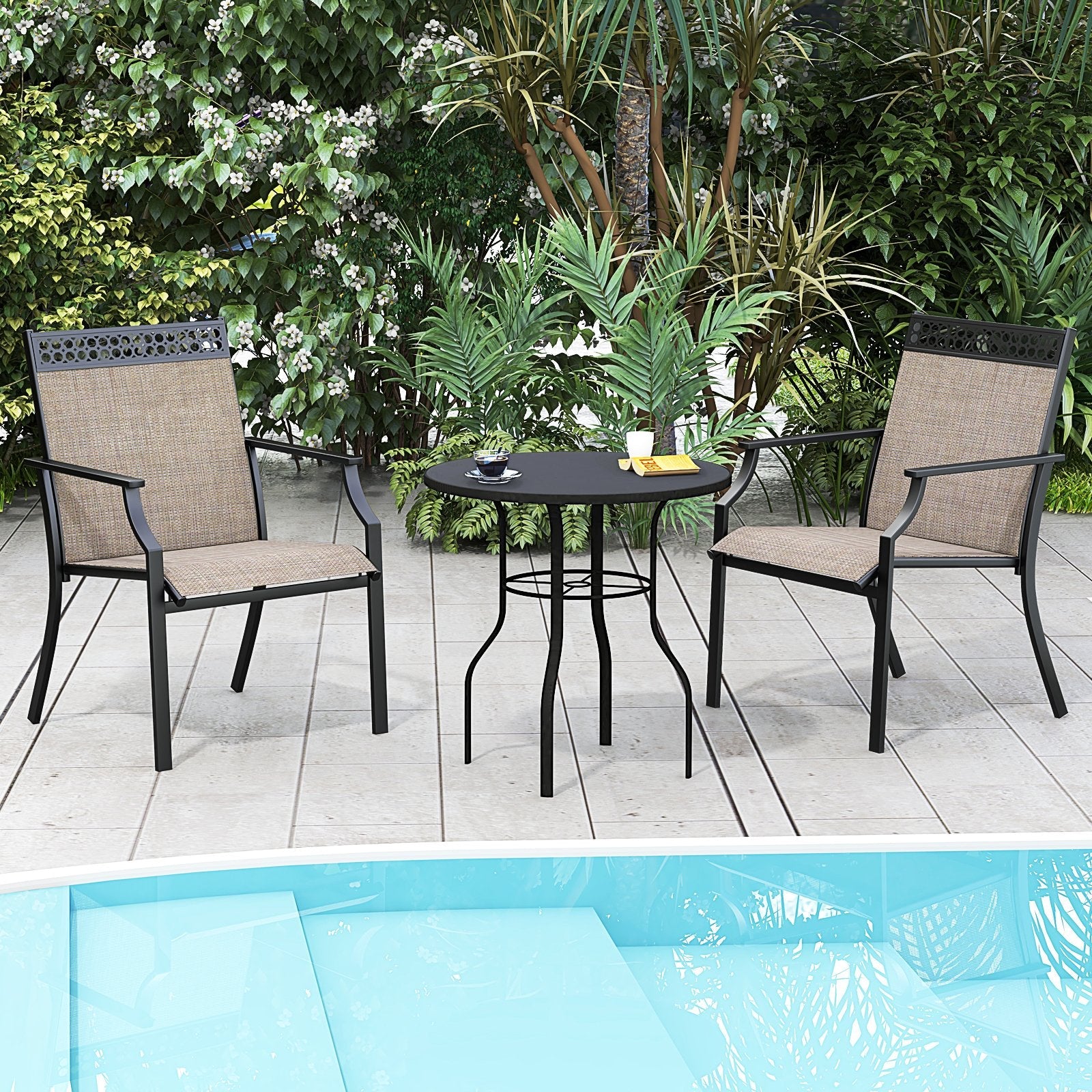 Patio Chairs Set of 2 with All Weather Breathable Fabric-Blue