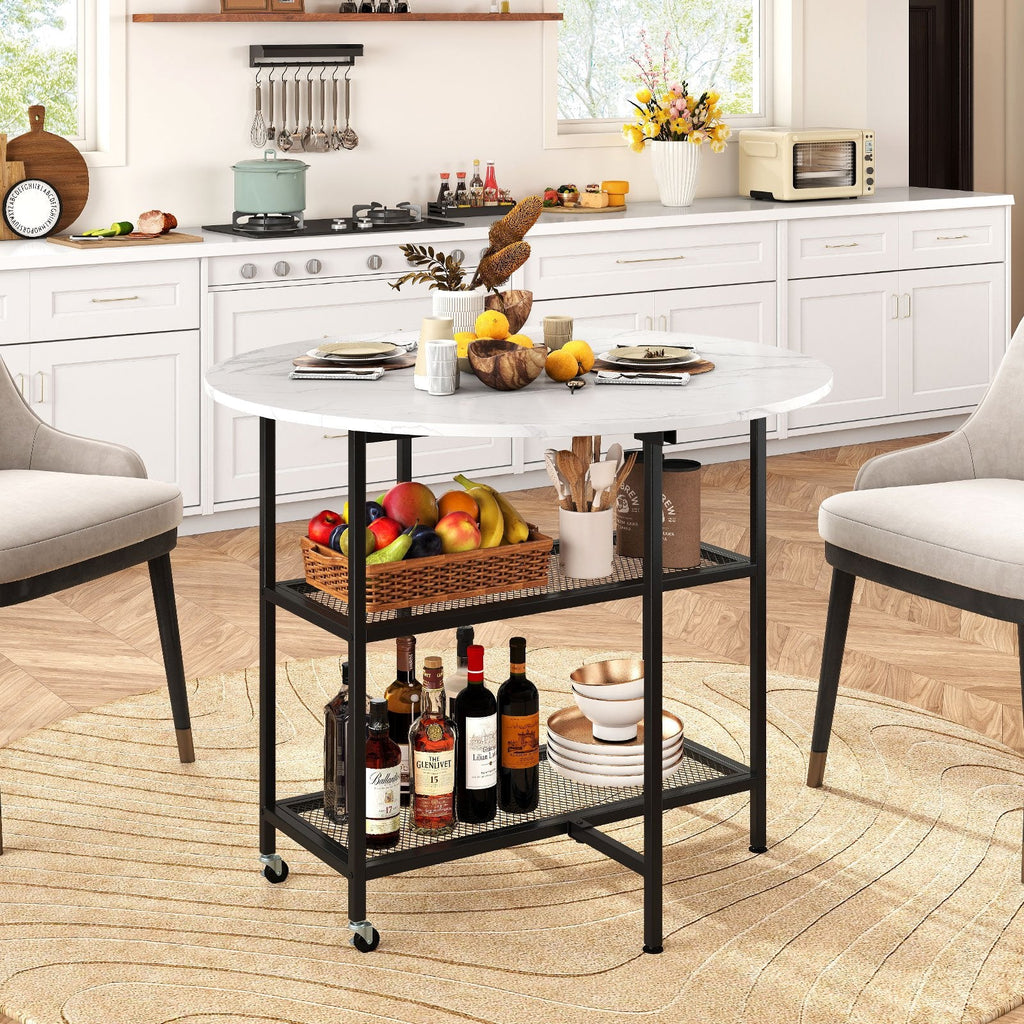 Folding Round Dining Table with Lockable Wheels-Black