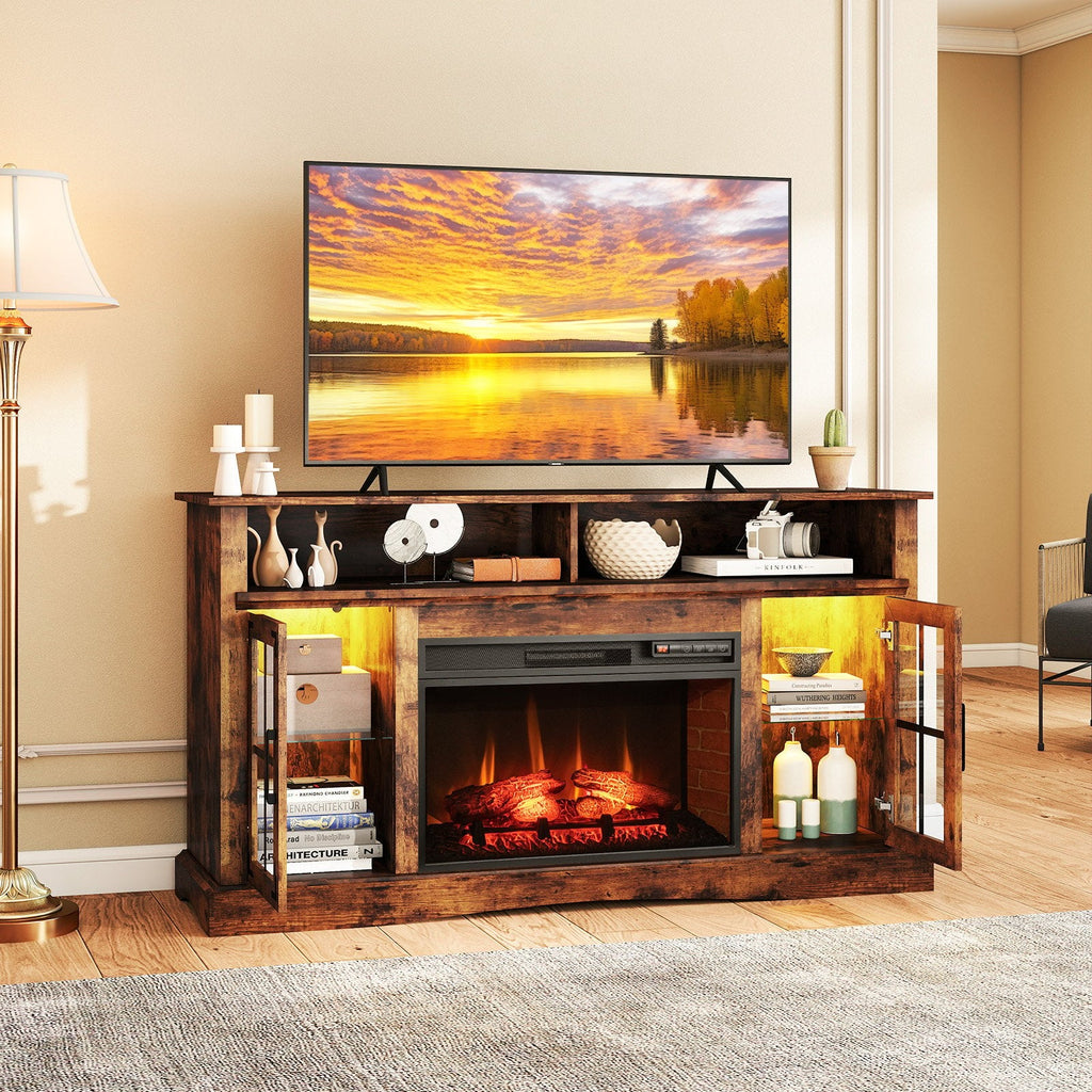 Fireplace TV Stand with Remote Controls and Thermostat for TVs Up to 50 Inch-Black