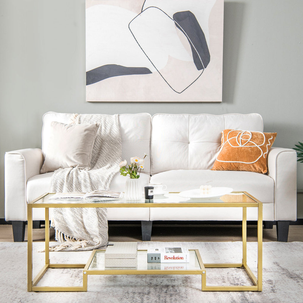 Modern Rectangular Coffee Table with Glass Table Top-Black