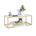 Modern Rectangular Coffee Table with Glass Table Top-Black