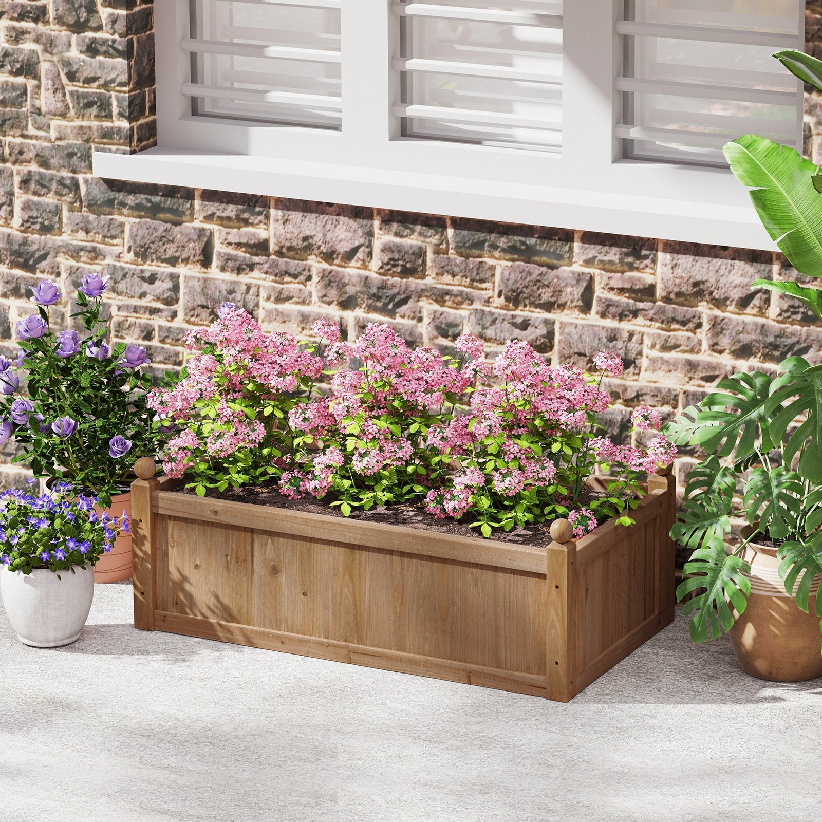 46 x 24 x 16 Inch Rectangular Planter Box with Drainage Holes for Backyard Garden Lawn-Brown