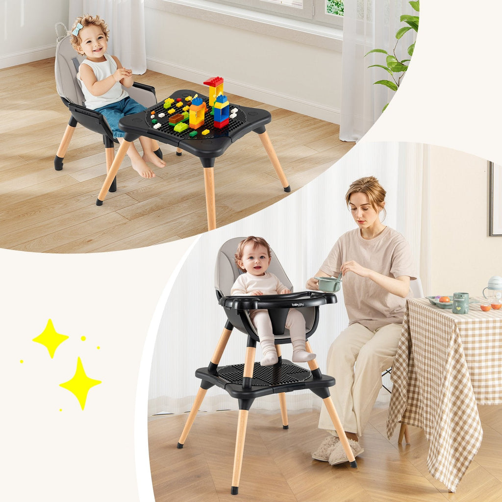 5-in-1 Baby Wooden Convertible High Chair -Khaki