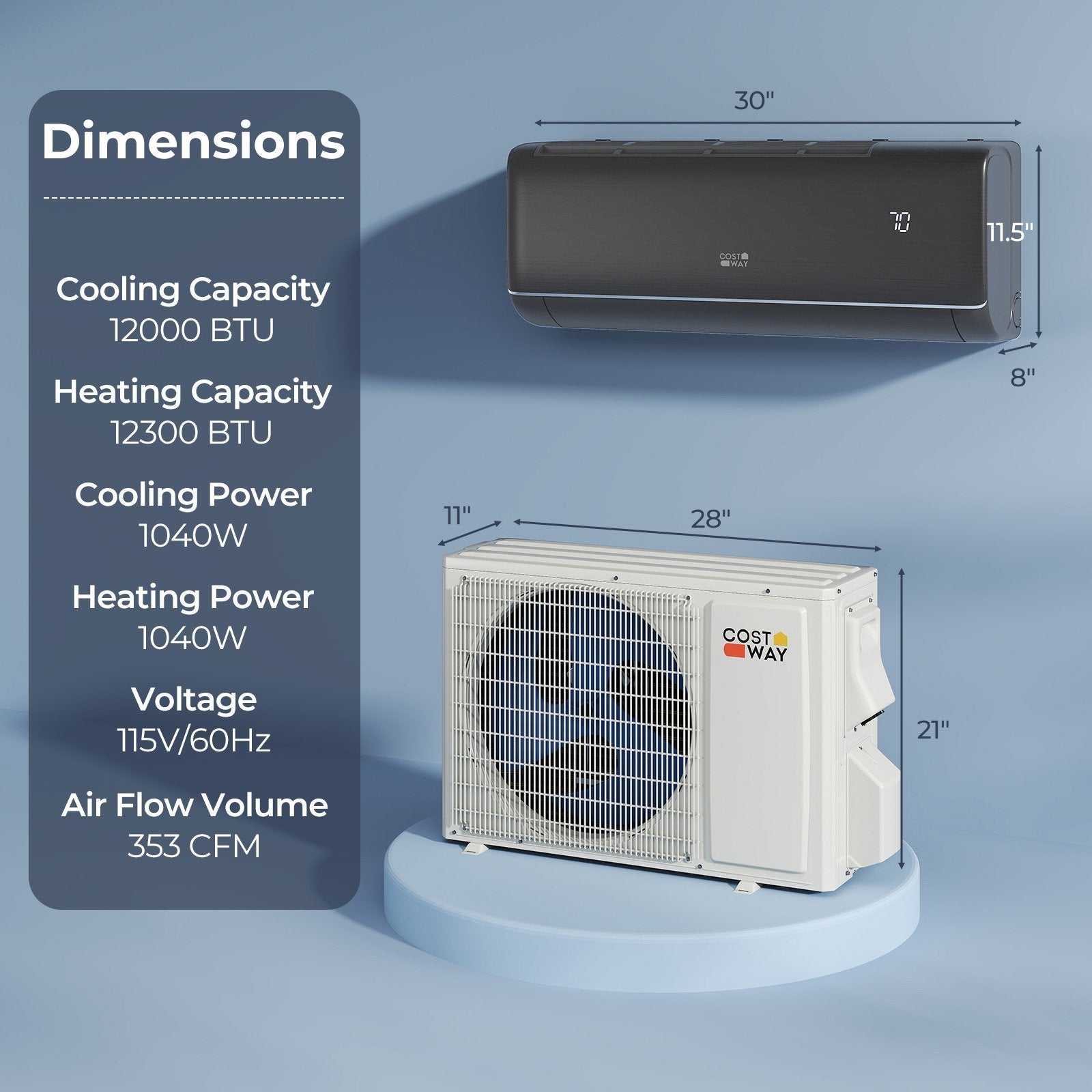 12000 BTU 22 SEER2 115V WiFi Enabled Mini Split AC Compatible with Alexa Gray