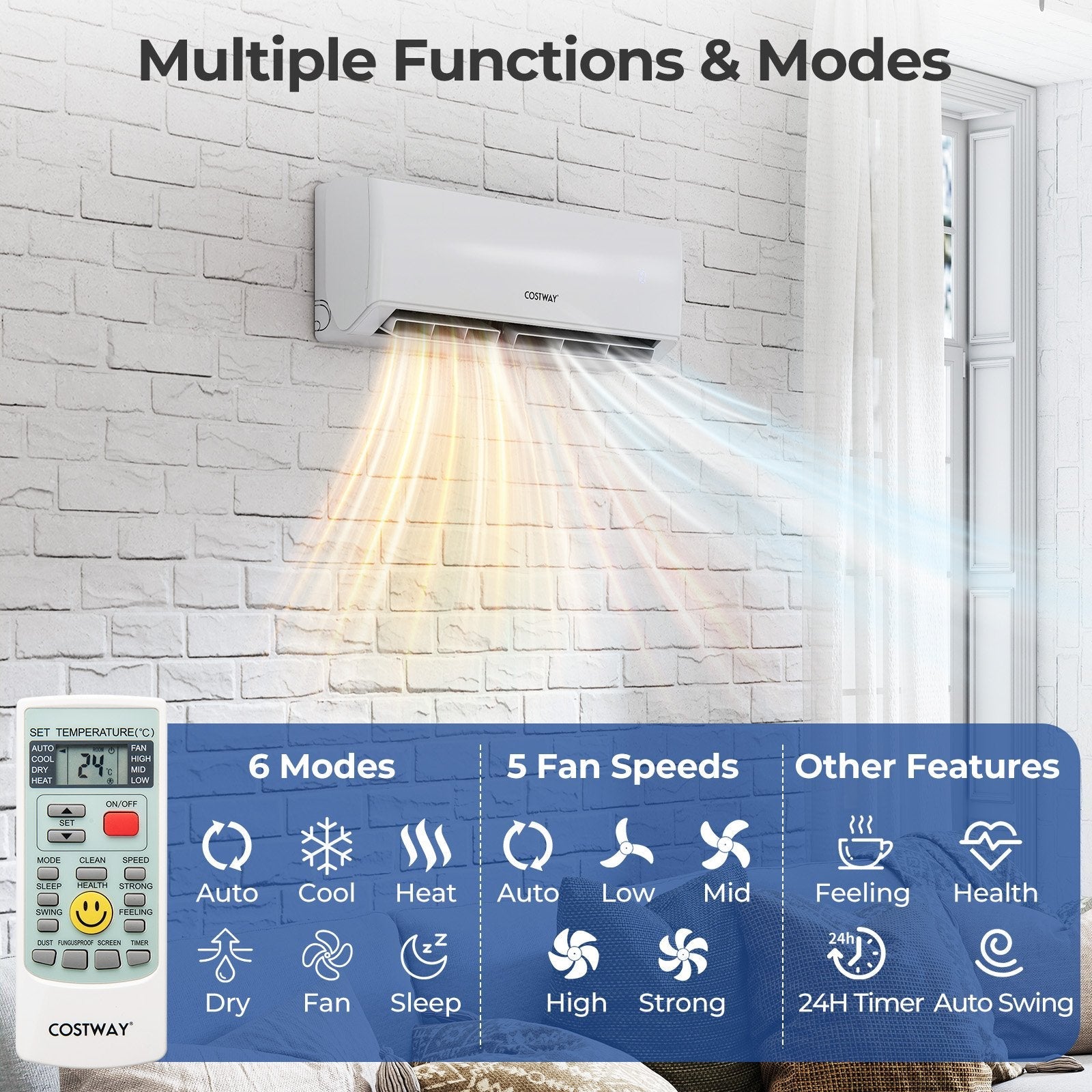 UltrEco Series 18000 BTU 2 Zone 22 SEER2 Mini Split Air Conditioner Wifi Enabled with Heat Pump-7K + 9K