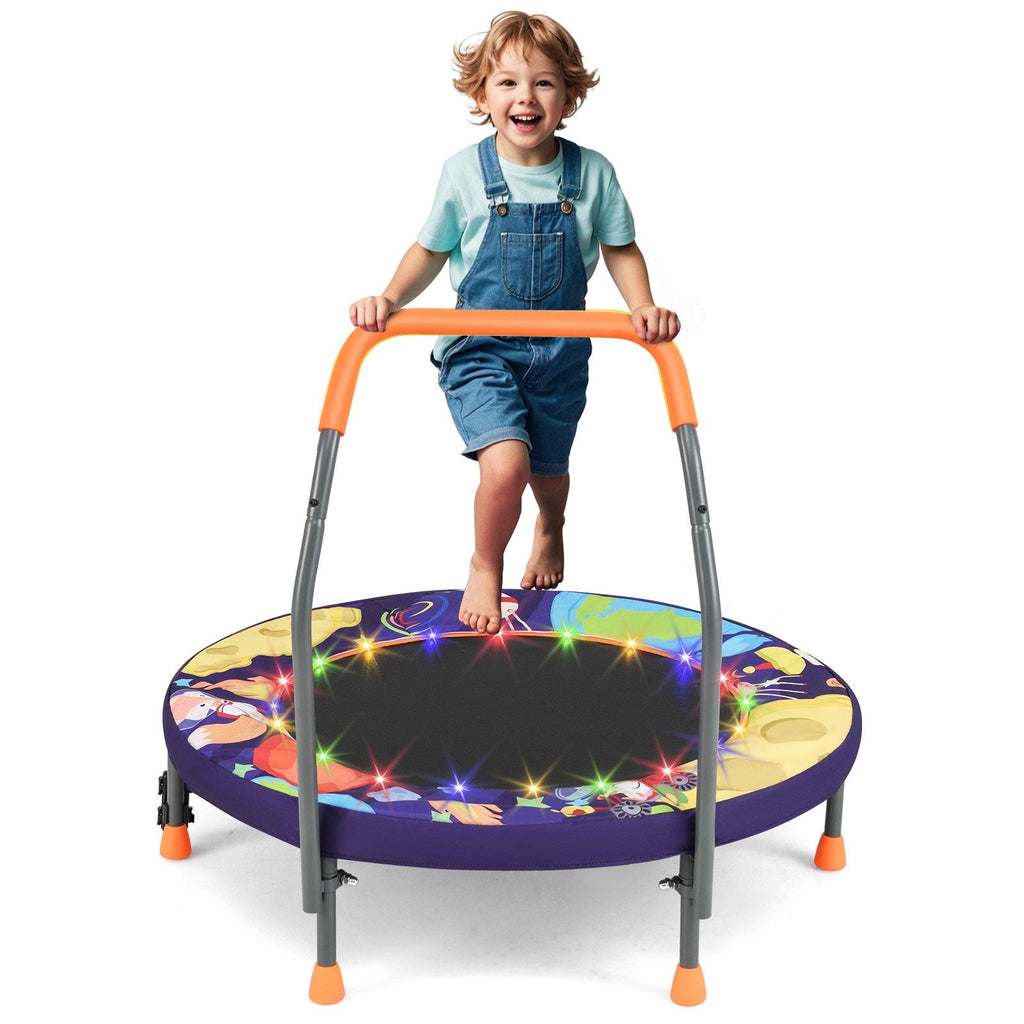 Mini Trampoline Folding Small Rebounder for Kids with Lights-Blue