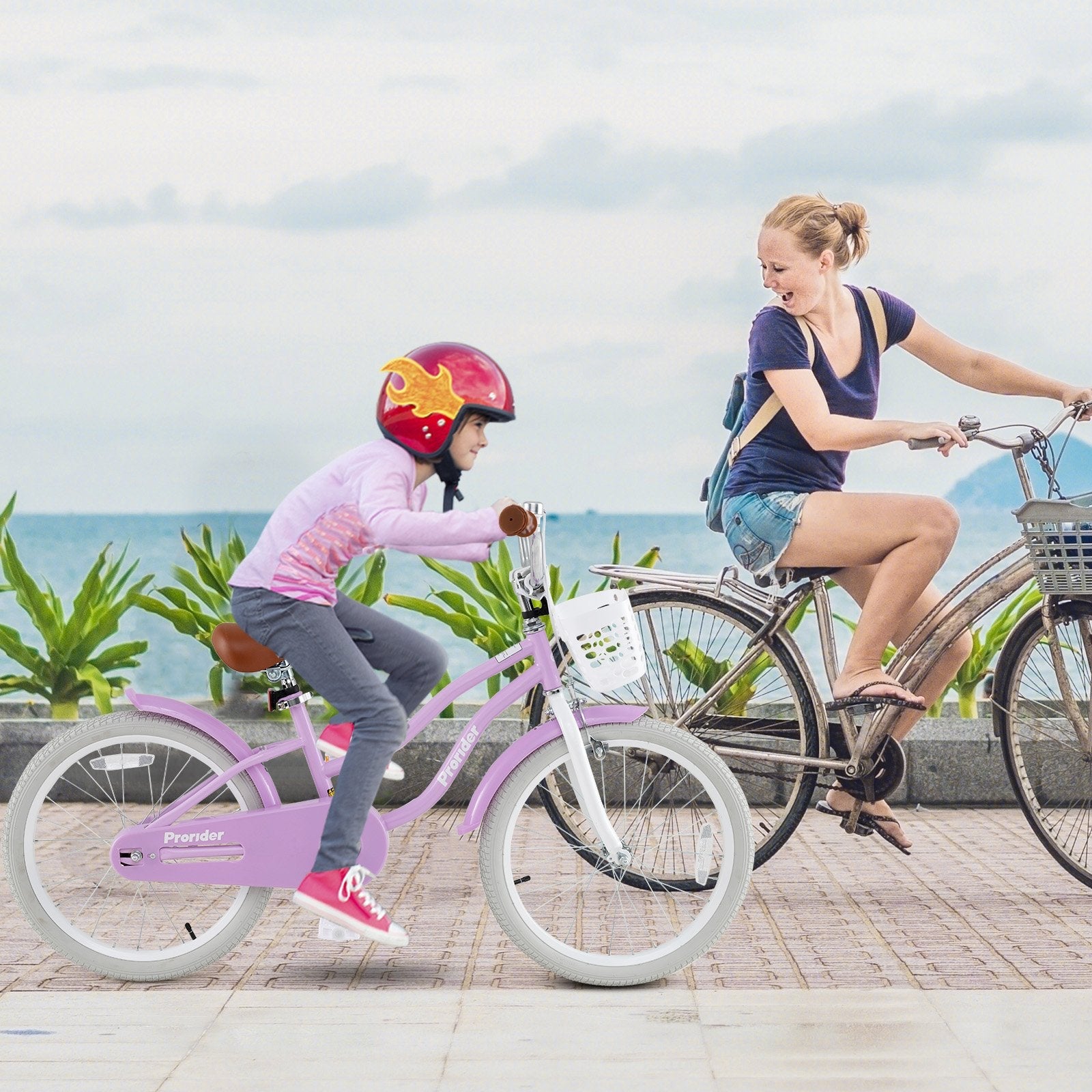 16 Inch Kids Bike with Front Handbrake and 2 Training Wheels-Purple