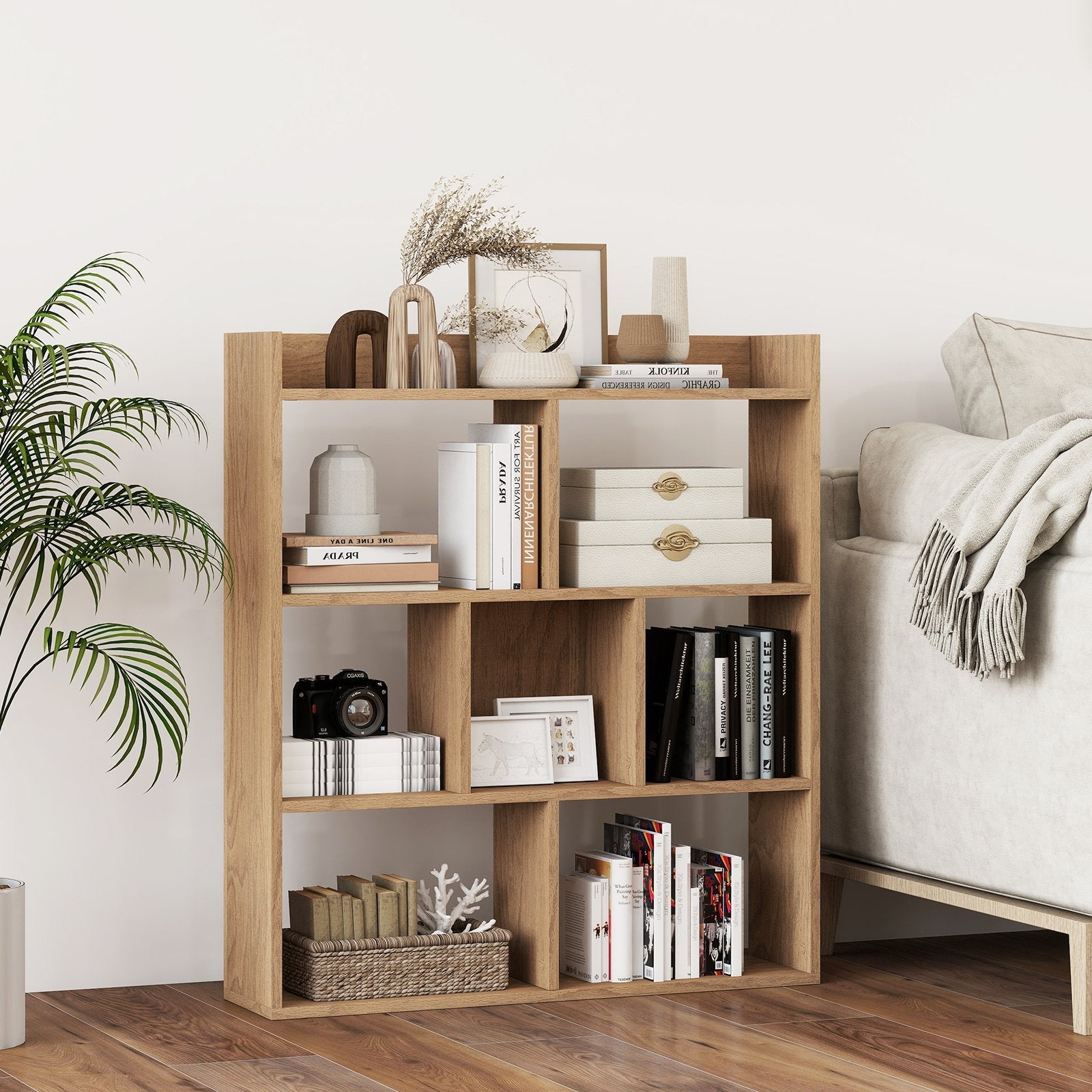 7 Cubes Open-back Bookshelf with Anti-Toppling Devices-Black
