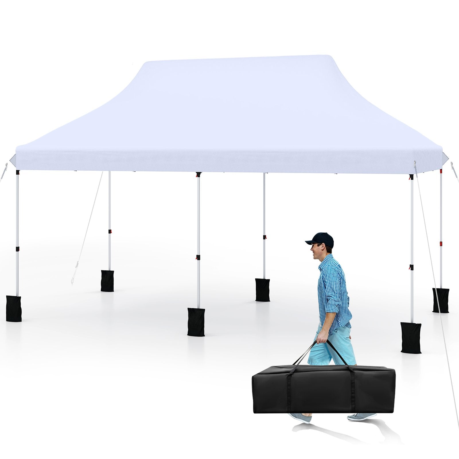 10 X 20 FT Pop up Canopy Tent Foldable Portable Outdoor Gazebo with Carry Bag-Black