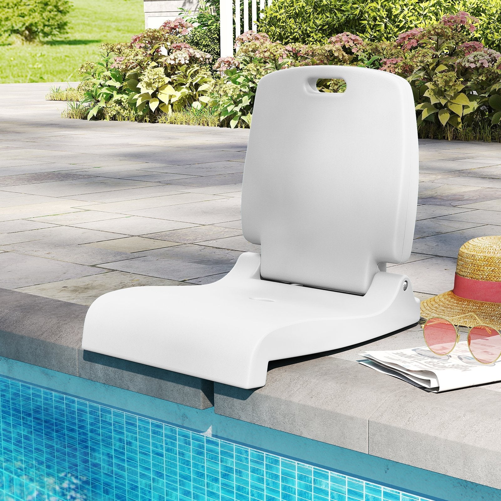 Foldable Outdoor Pool Chair with Handle and Back Support-Blue