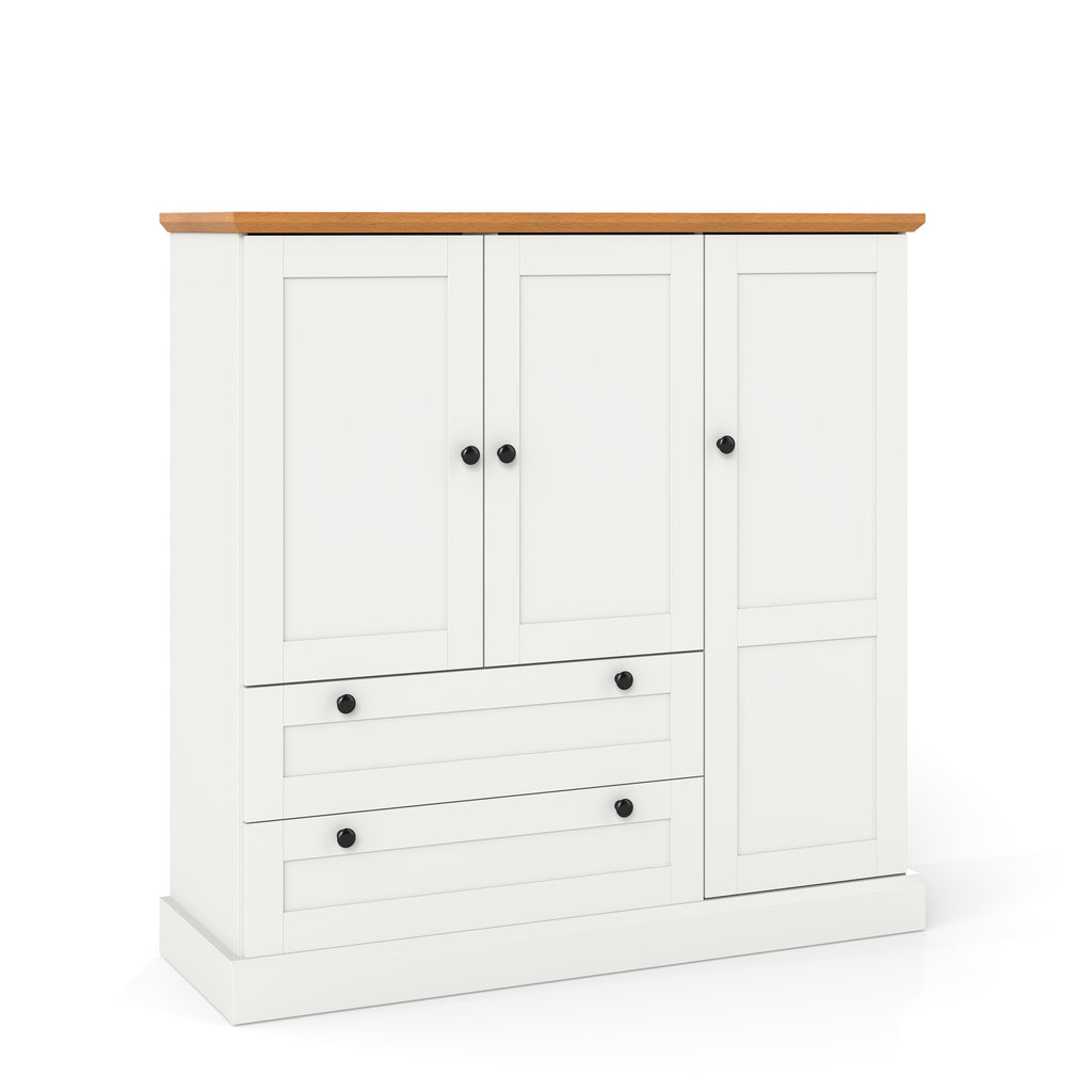47.5 Inch Kitchen Freestanding Storage Cabinet with 3 Doors and 2 Large Drawers-White