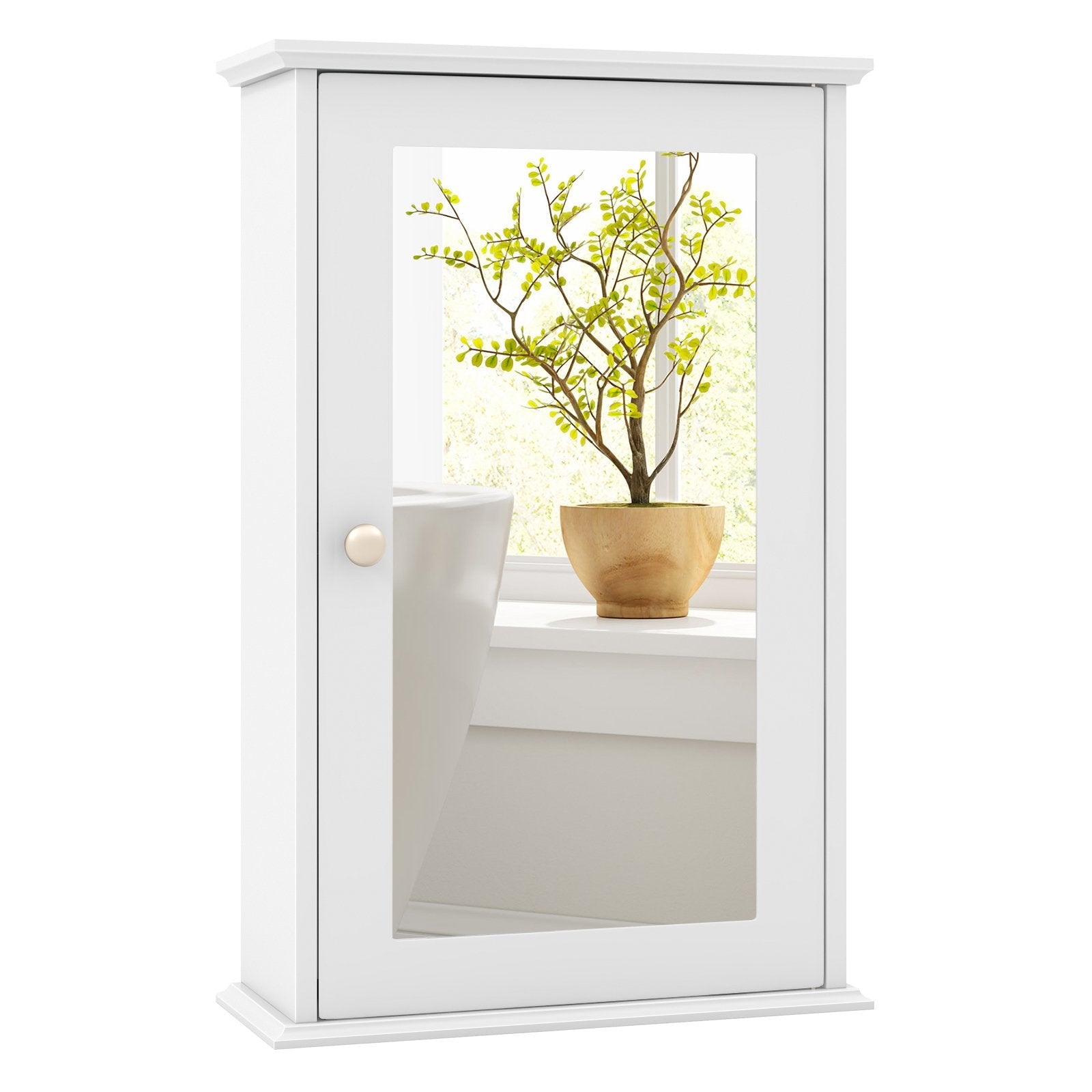 Bathroom Wall Cabinet with Single Mirror Door-Brown