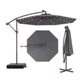 10 Ft Patio Umbrella Offset Cantilever Umbrella with 40 Solar Powered Lights-Gray