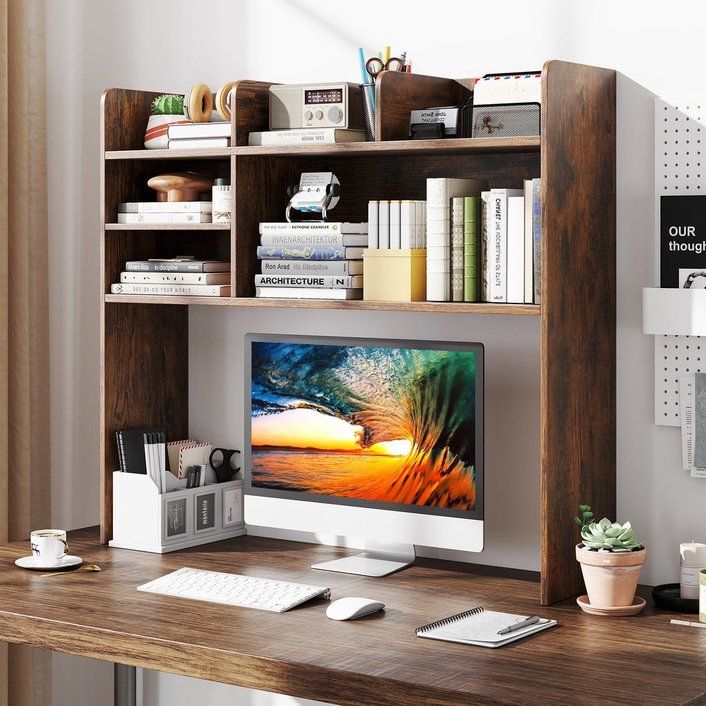 Desktop Bookshelf Countertop Storage Hutch with 6 Shelves-Natural