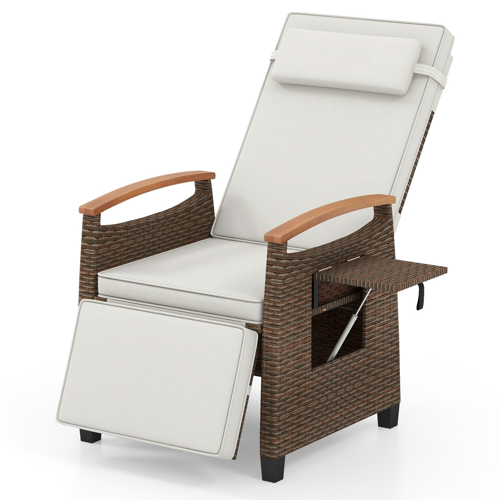 Patio Wicker Recliner Chair with Adjustable Backrest and Footrest-Black