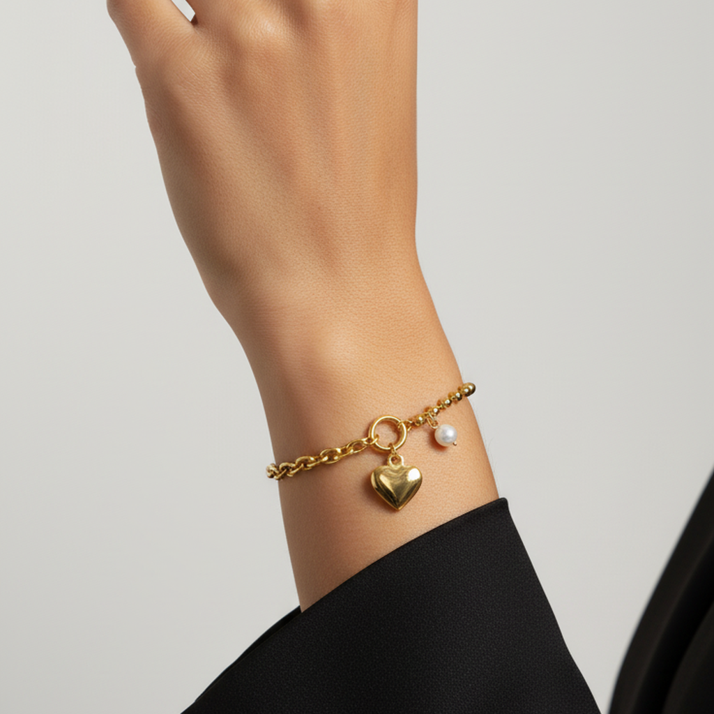Heartfelt Pearl Charm Bracelet