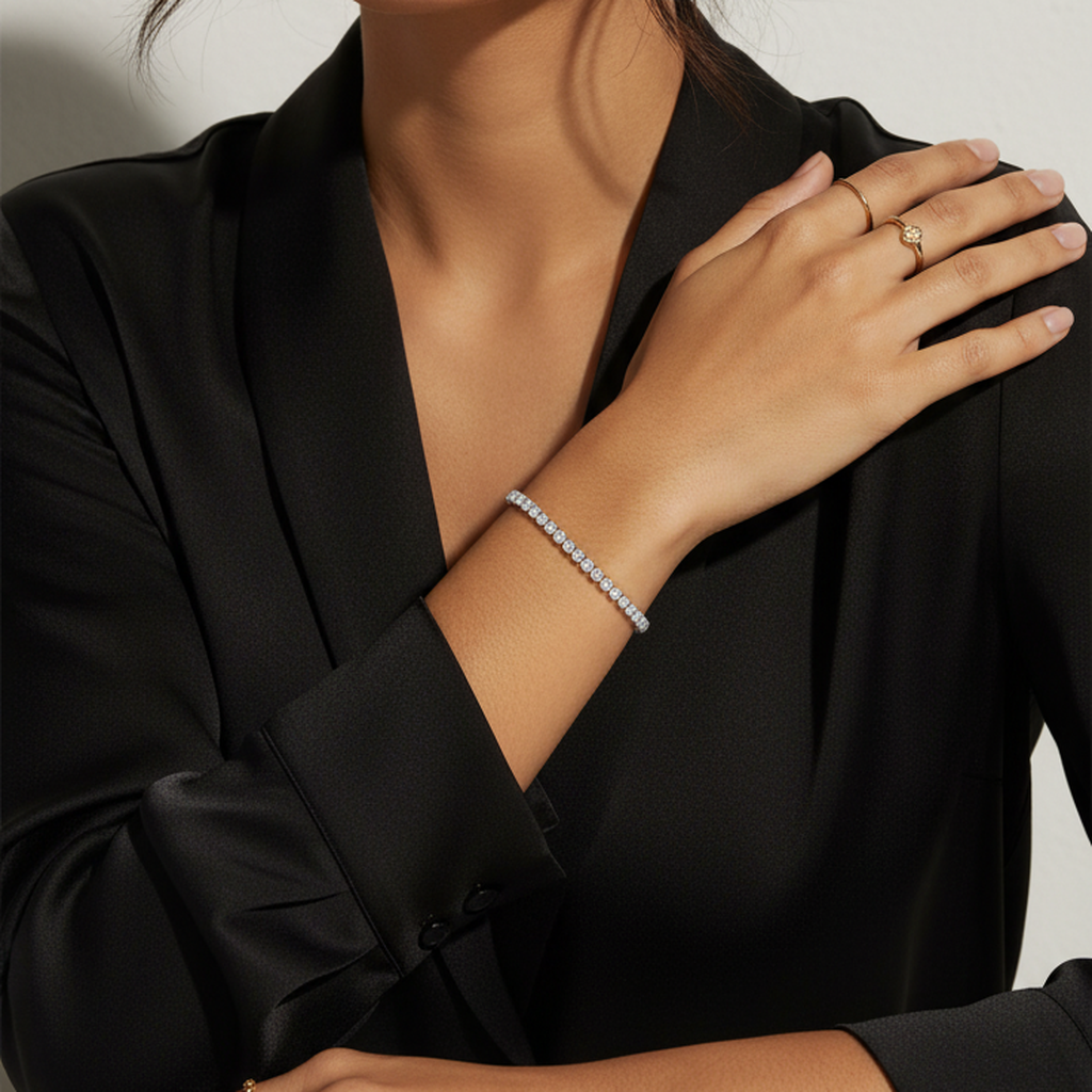 Diamond-Studded Silver Tennis Bracelet