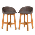 Outdoor Faux Rattan Bar Chairs Set of 2 with Ergonomic Backrests and Footrests-Brown
