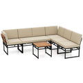 6 Piece Outdoor Sectional Sofa Set Metal Conversation Set with Cushions-Beige