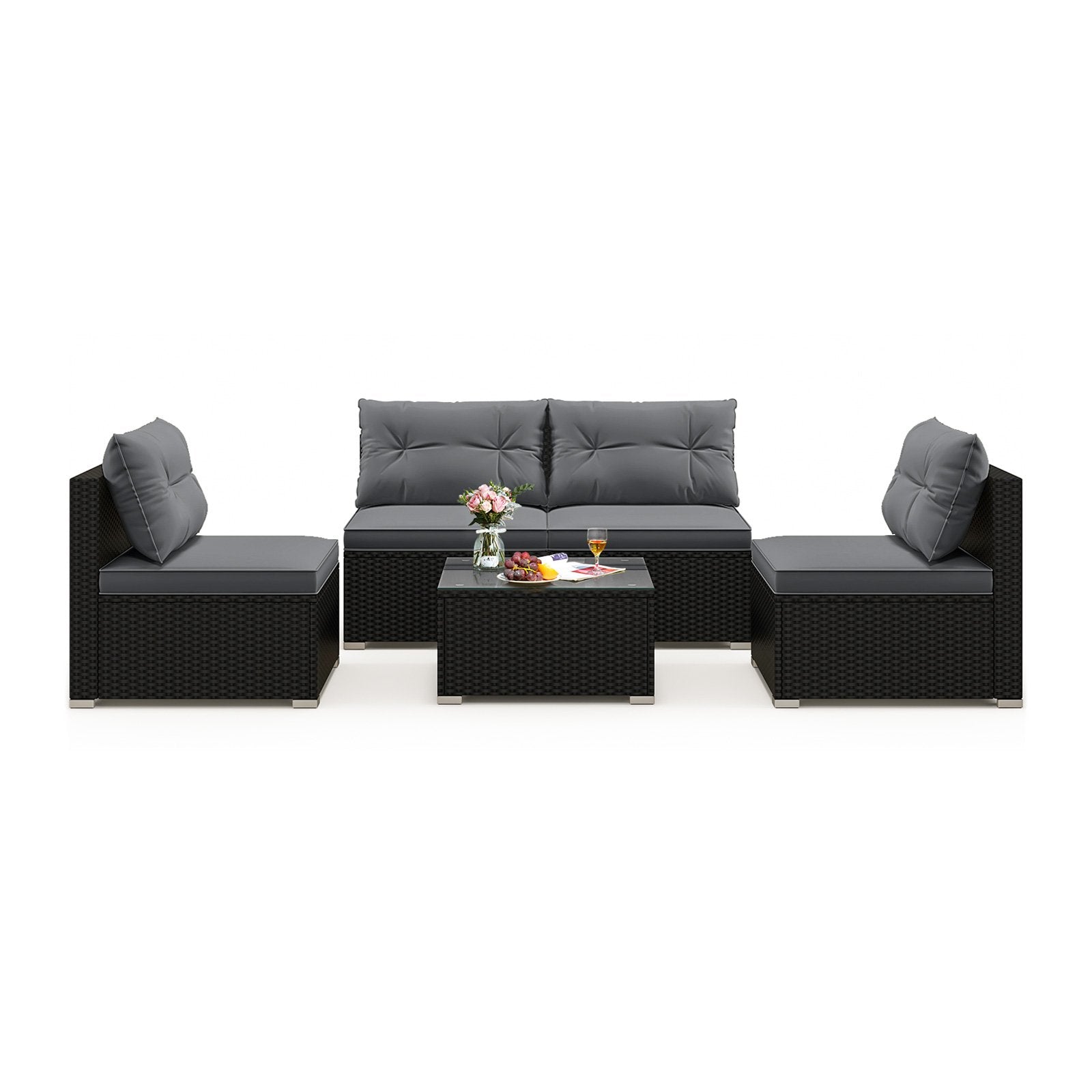 5-Piece Outdoor Patio Furniture Set with Cushions and Coffee Table-Black