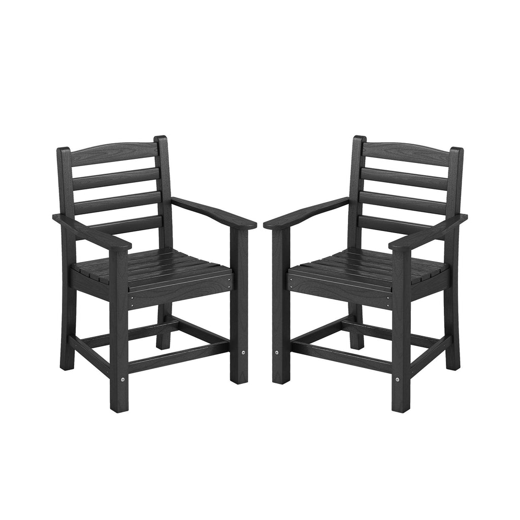 HDPE All Weather Patio Dining Chairs Set of 2 with Wide Armrests-Black