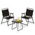 3 Pieces Patio Folding Conversation Chairs and Table-Black