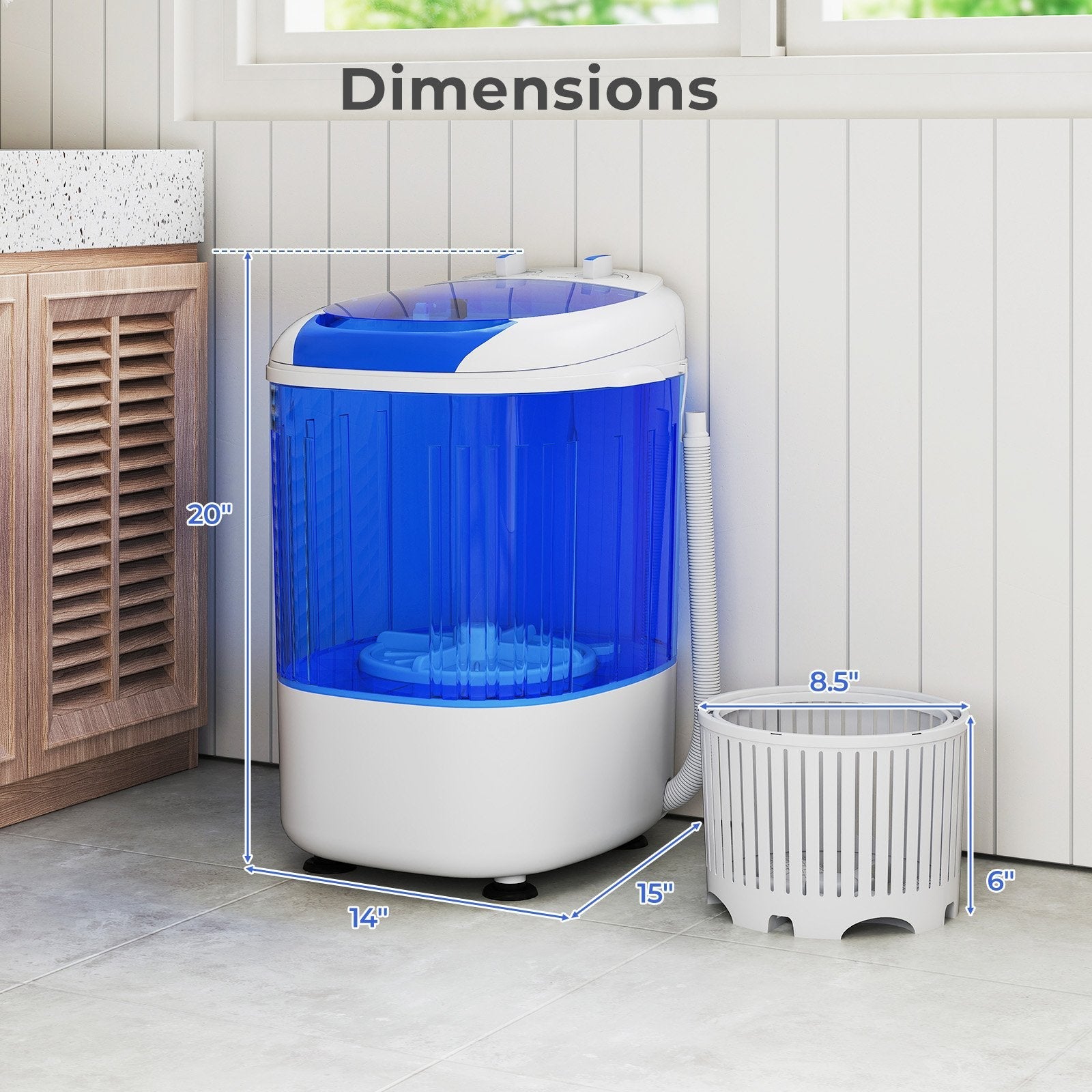 Portable Mini Semi-automatic Washing Machine with Spin Tub and Drain Hose 2.5 kg Capacity-Blue