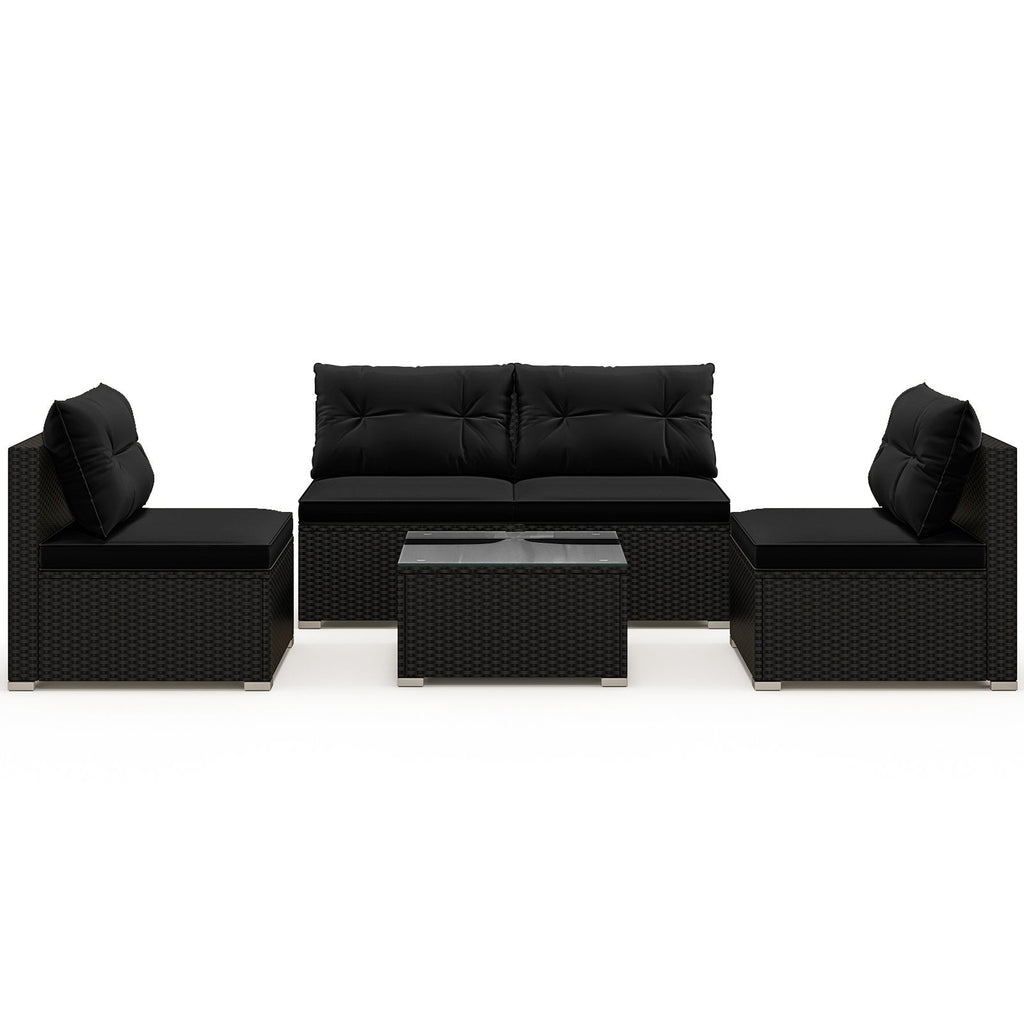 5-Piece Outdoor Patio Furniture Set with Cushions and Coffee Table-Black