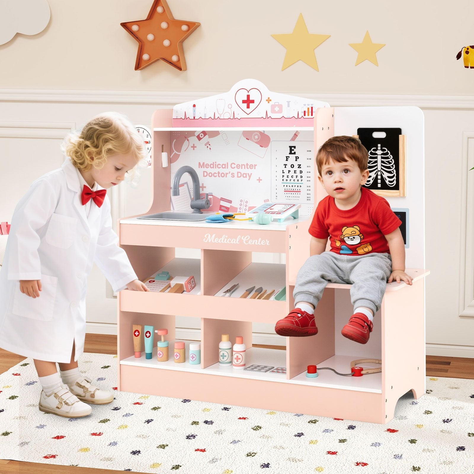 Wooden Doctor Playset with Stethoscope for Toddlers over 3 Years Old-Blue