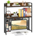 Multipurpose 2-Tier Desktop Bookshelf with Pegboard for up to 32 Inch Computer Monitor-Rustic Brown