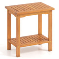 2-Tier Outdoor Acacia Wood Side Table with Slatted Tabletop and Storage Shelf
