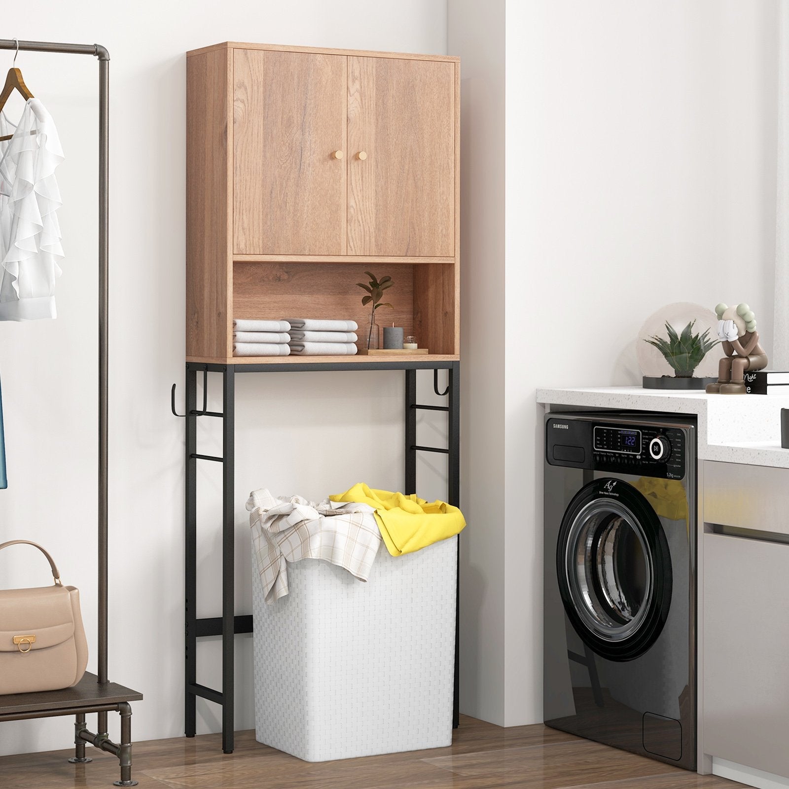 Over The Toilet Storage Cabinet with 2 Doors and Adjustable Shelf-Black