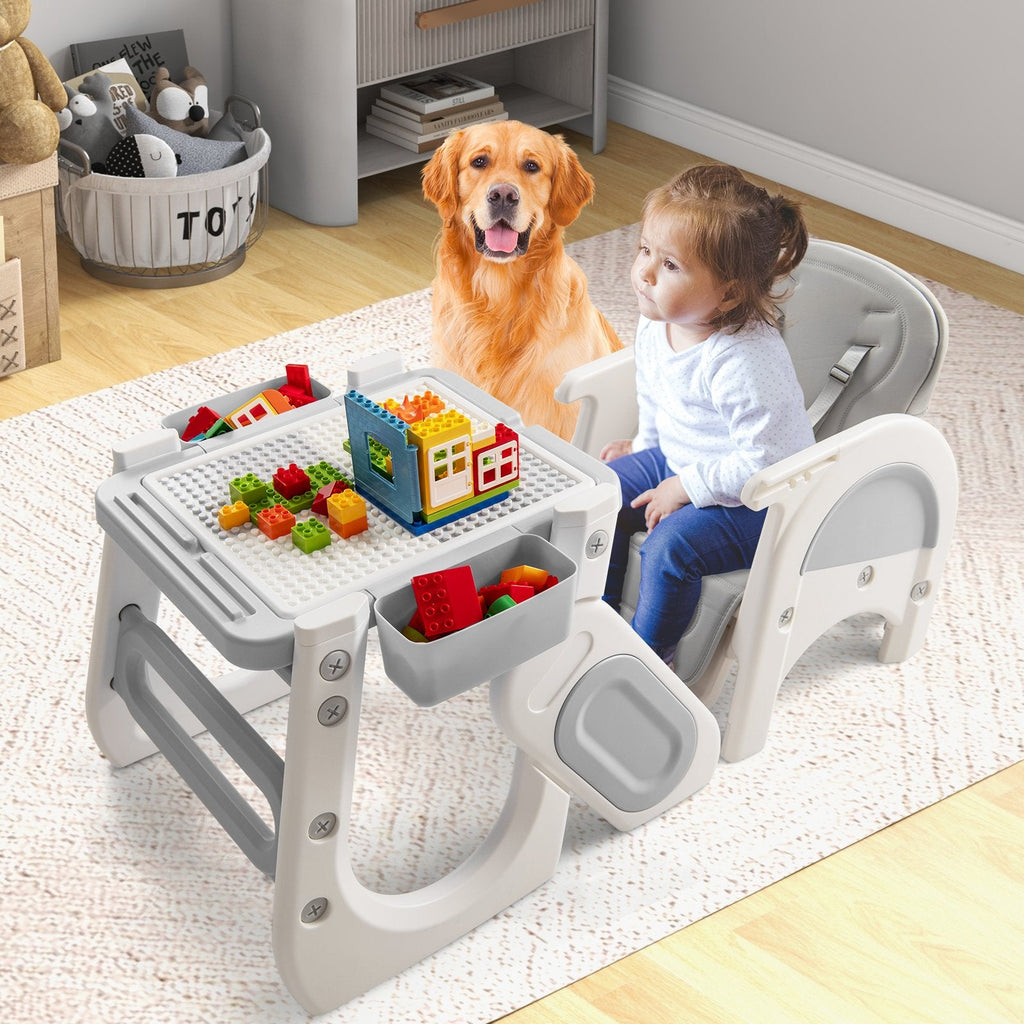 Convertible Baby High Chair with Double-layer Tray and Adjustable Backrest-Grey