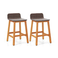 Solid Acacia Wood Bar Stools Set of 2 with Backrests and Footrests for Porch-Brown