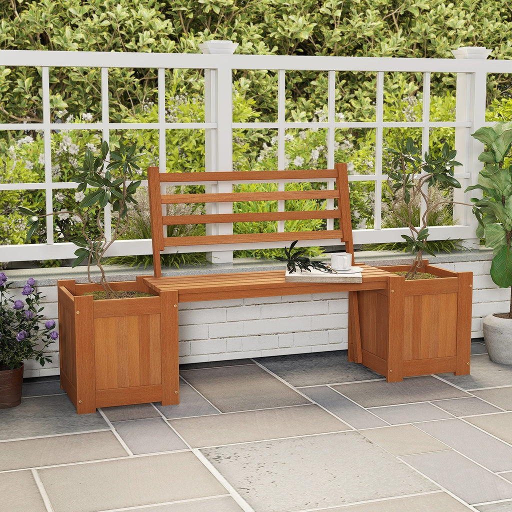 Wood Planter Box with Bench and Backrest for Garden Yard Balcony-36 inches