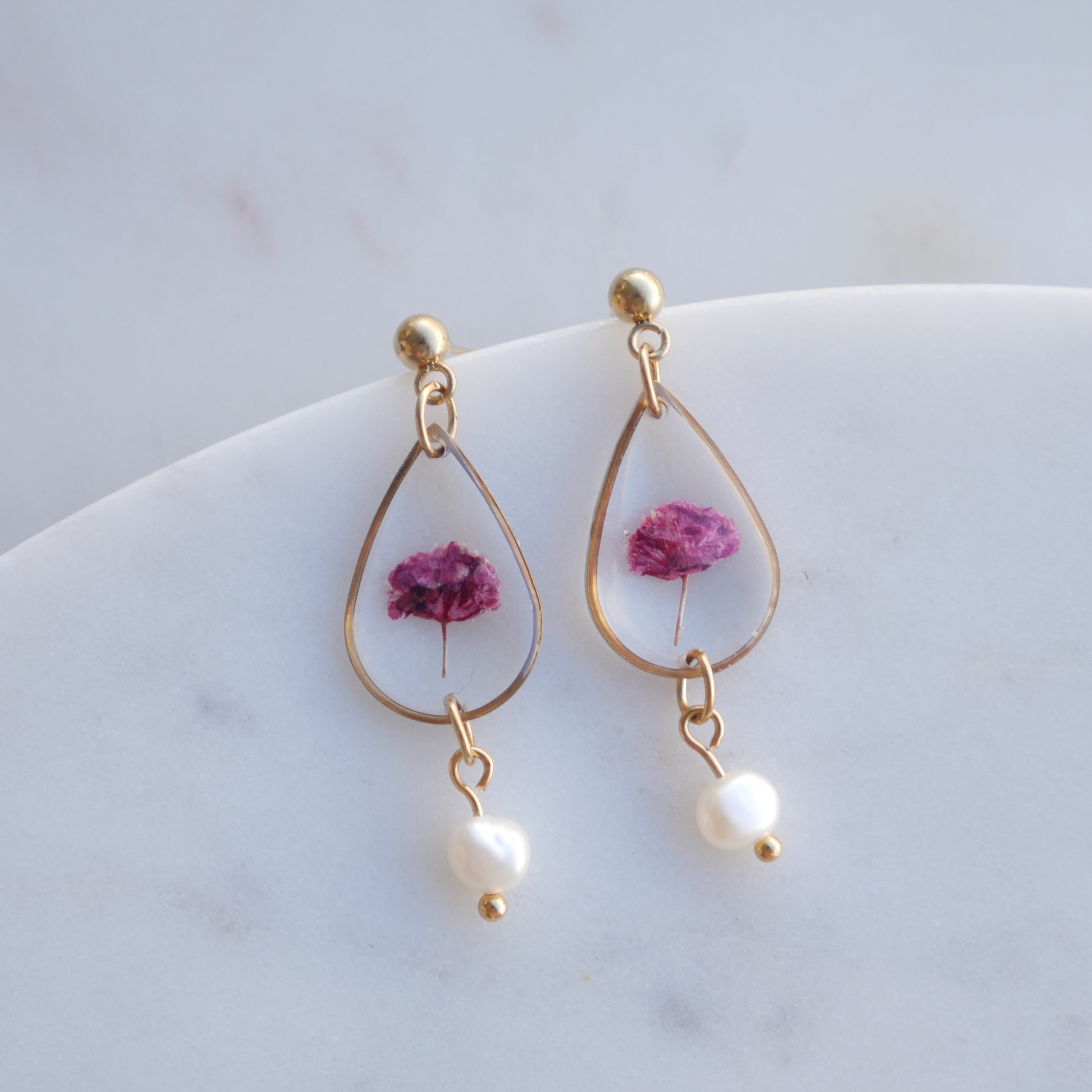 Boucles d’oreilles Perla - gypsophile fuschia - goutte (moyen)