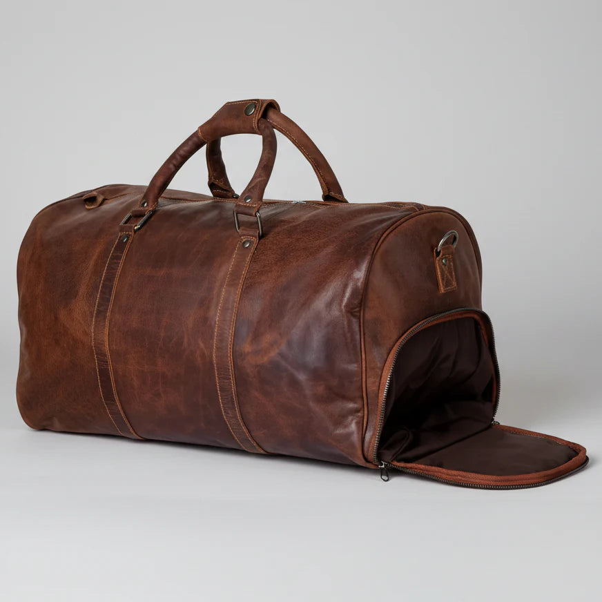 Greenwood Leather Overnight Travel Duffle Bag. Premium Weekender & Gym Companion