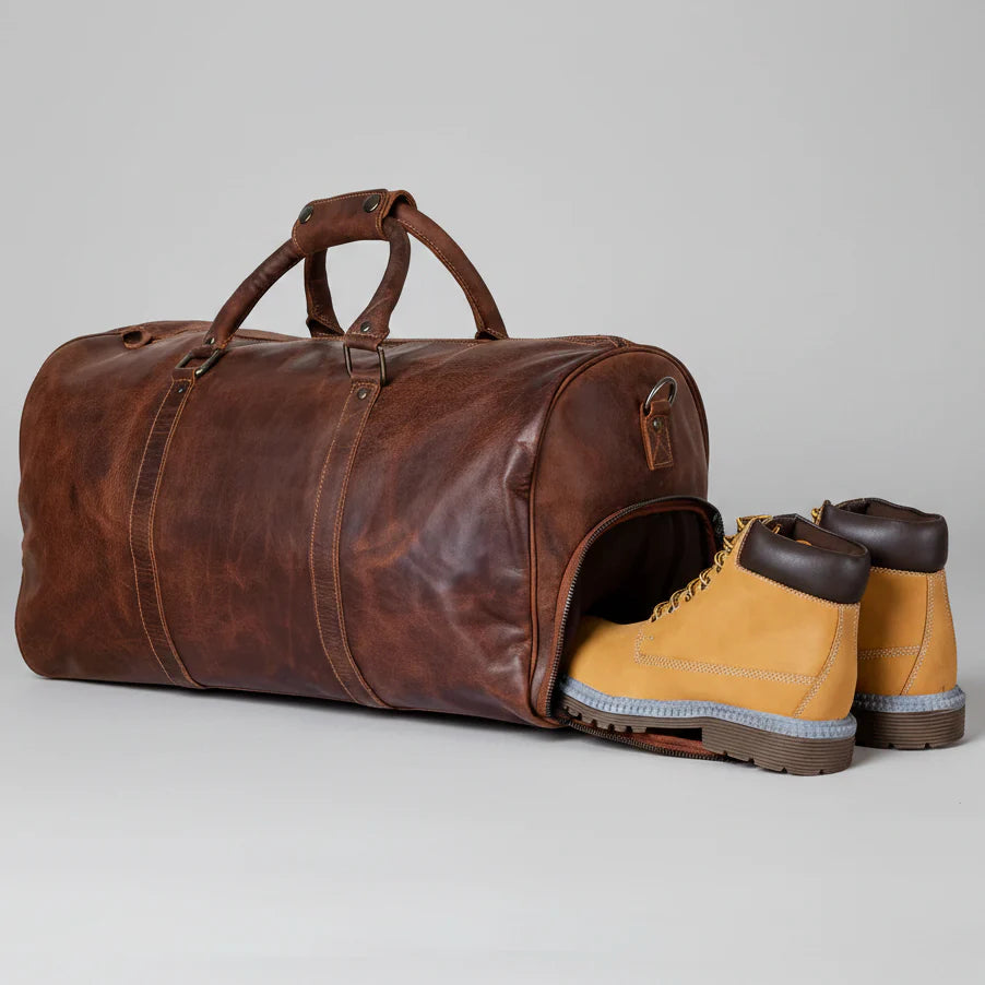 Greenwood Leather Overnight Travel Duffle Bag. Premium Weekender & Gym Companion