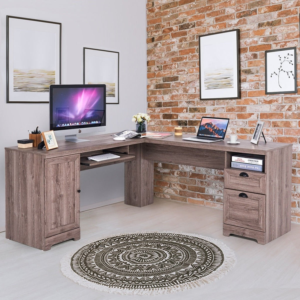 66 Inch L-Shaped Writing Study Workstation Computer Desk with Drawers-Black