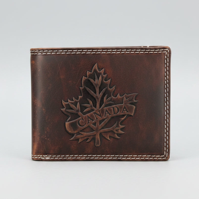 Men’s Cow Leather Canada Embossed Bifold Wallet