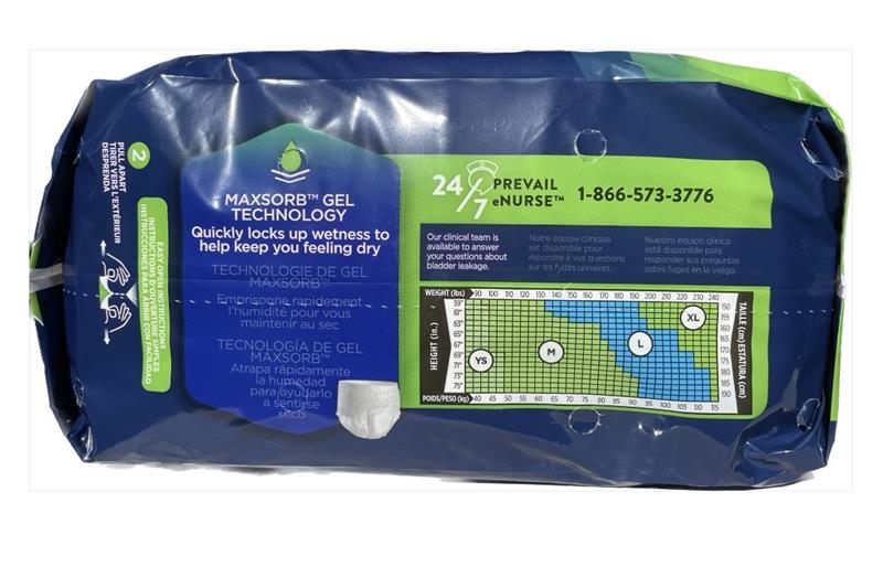 Prevail Extra Absorbency Incontinence Underwear, Large, 18-Count Adult Diaper