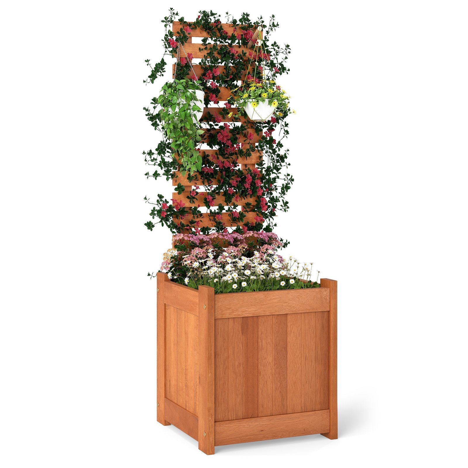 Outdoor Wooden Raised Garden Bed with Trellis