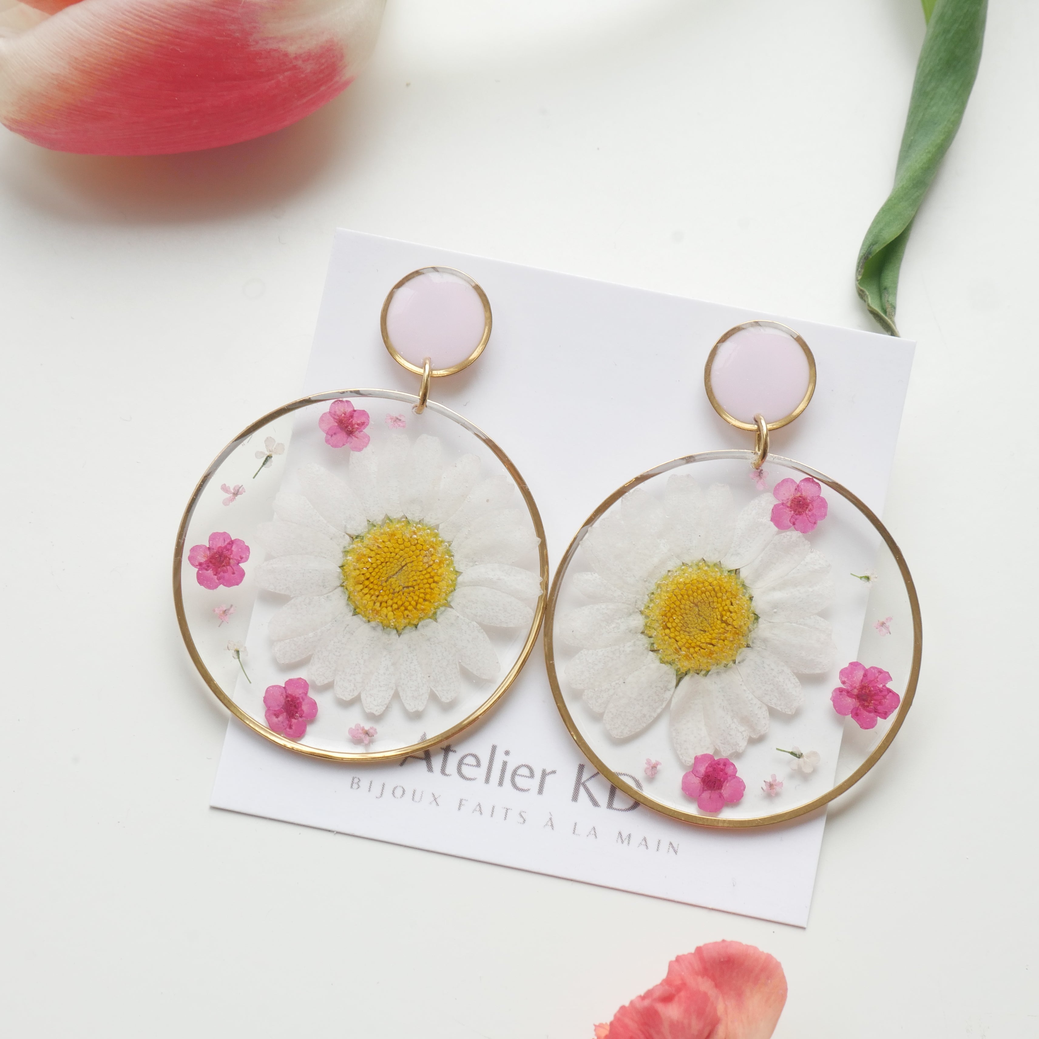 Boucles d'oreilles duo rose - rond (XXL)