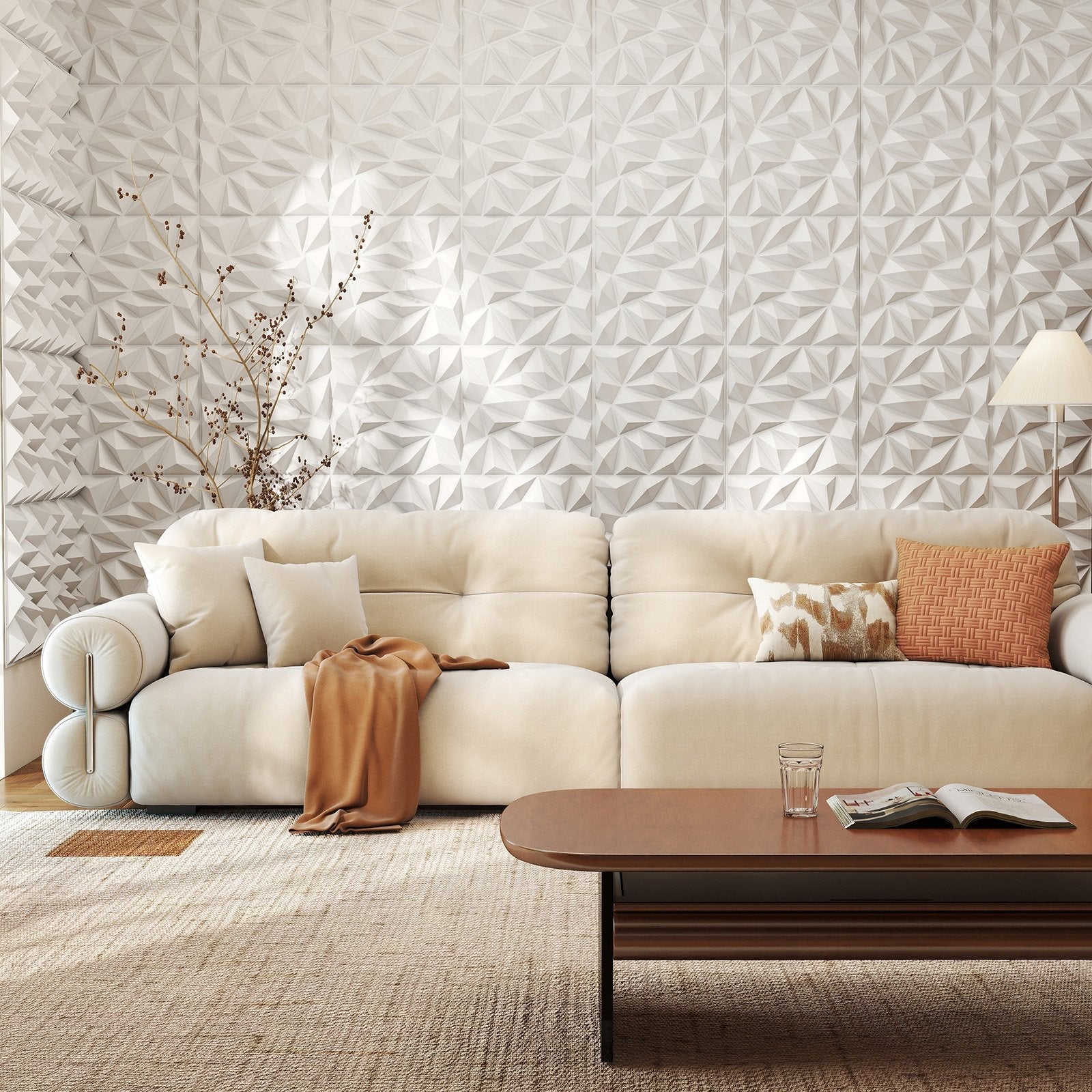 20-Pack 3D Wall Panels with Decorative Diamond Patterns-White