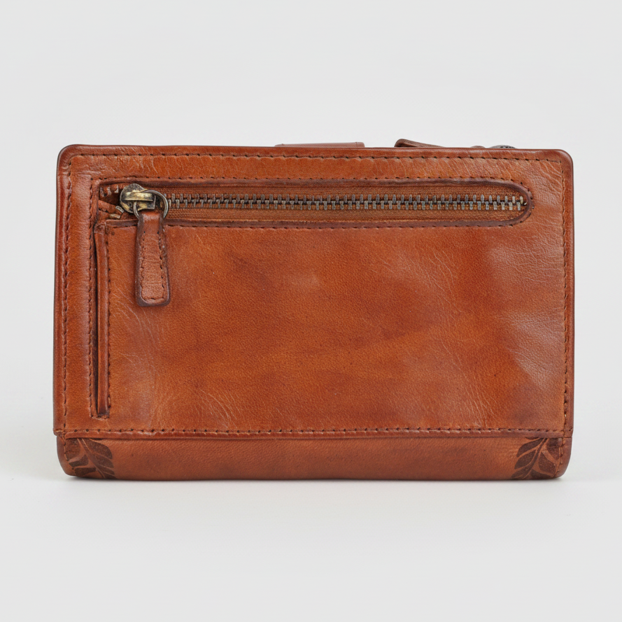 MET Women’s Leather Wallet. Bifold Organizer with Laser-Engraved Floral Details