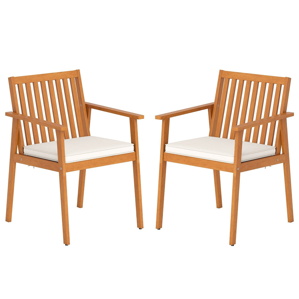 2 Pieces Patio Dining Chairs Outdoor Acacia Wood Chairs with Removable Padded Cushion-Natural