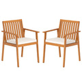 2 Pieces Patio Dining Chairs Outdoor Acacia Wood Chairs with Removable Padded Cushion-Natural