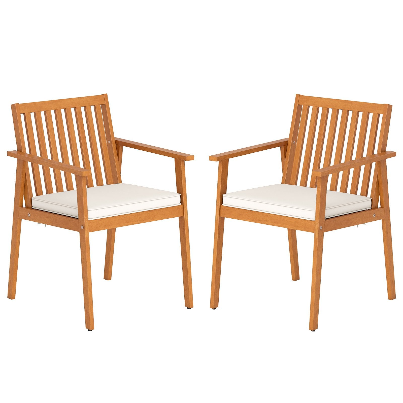 2 Pieces Patio Dining Chairs Outdoor Acacia Wood Chairs with Removable Padded Cushion-Natural