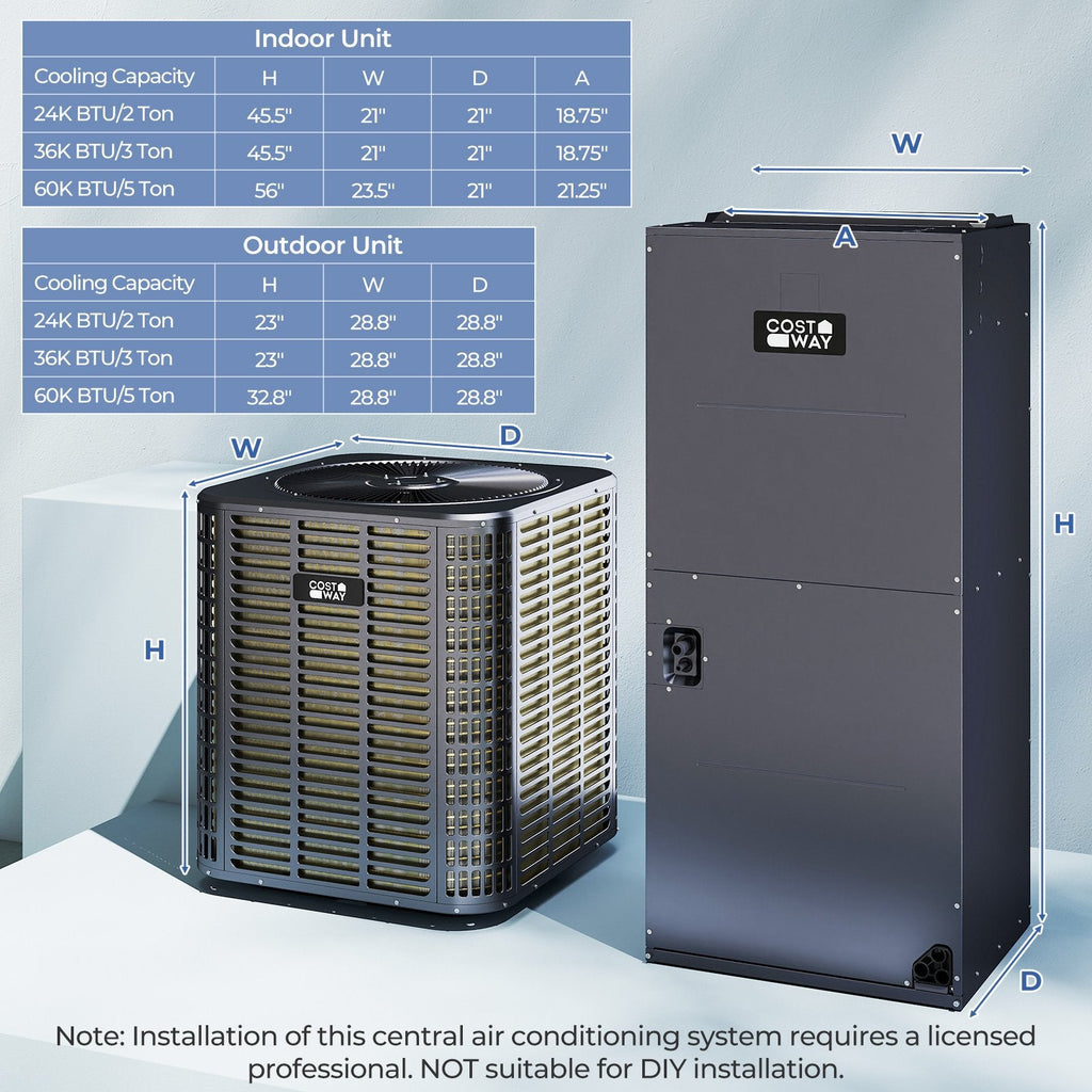 5 Ton 17 SEER2 Central Air Conditioner Heat Pump System with Multi-Position Air Handler Unit